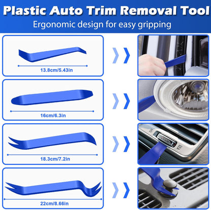 17Pcs Mechanic Hook and Pick Tool Set & Car Trim Removal Kit with Fastener Clip Pliers,Rivet Puller,Magnetic Pickup,Gasket Scraper,Non-Scratch Plastic Pry Tools for Automotive Repair-Blue