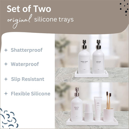 Countertop and Vanity Tray - 2 PC (11” and 7”) Shatterproof Silicone Kitchen and Bathroom Trays for Counter, Kitchen Soap Dispenser Tray, Vanity Trays for Bathroom, Perfume Key Tray