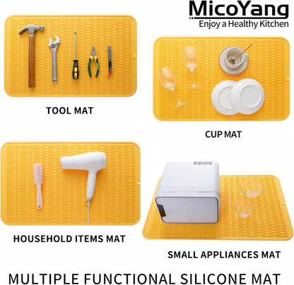 Silicone Dish Drying Mat for Multiple Usage,Easy clean,Eco-friendly,Heat-resistant Silicone Mat for Kitchen Counter or Sink,Refrigerator or Drawer Liner Yellow 3XL 28 inches x 18 inches