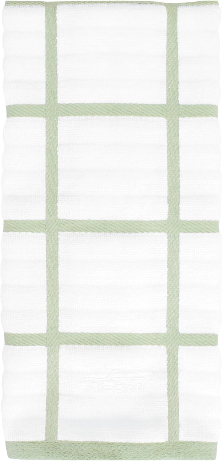 All-Clad Checked Kitchen Towel: Highly Absorbent, Super Soft Long Lasting - 100% Cotton, 17"x30" Tea Towel for Cleaning & Drying Dishes, Pans, Glassware, or Countertops, (1-Pack), Fennel