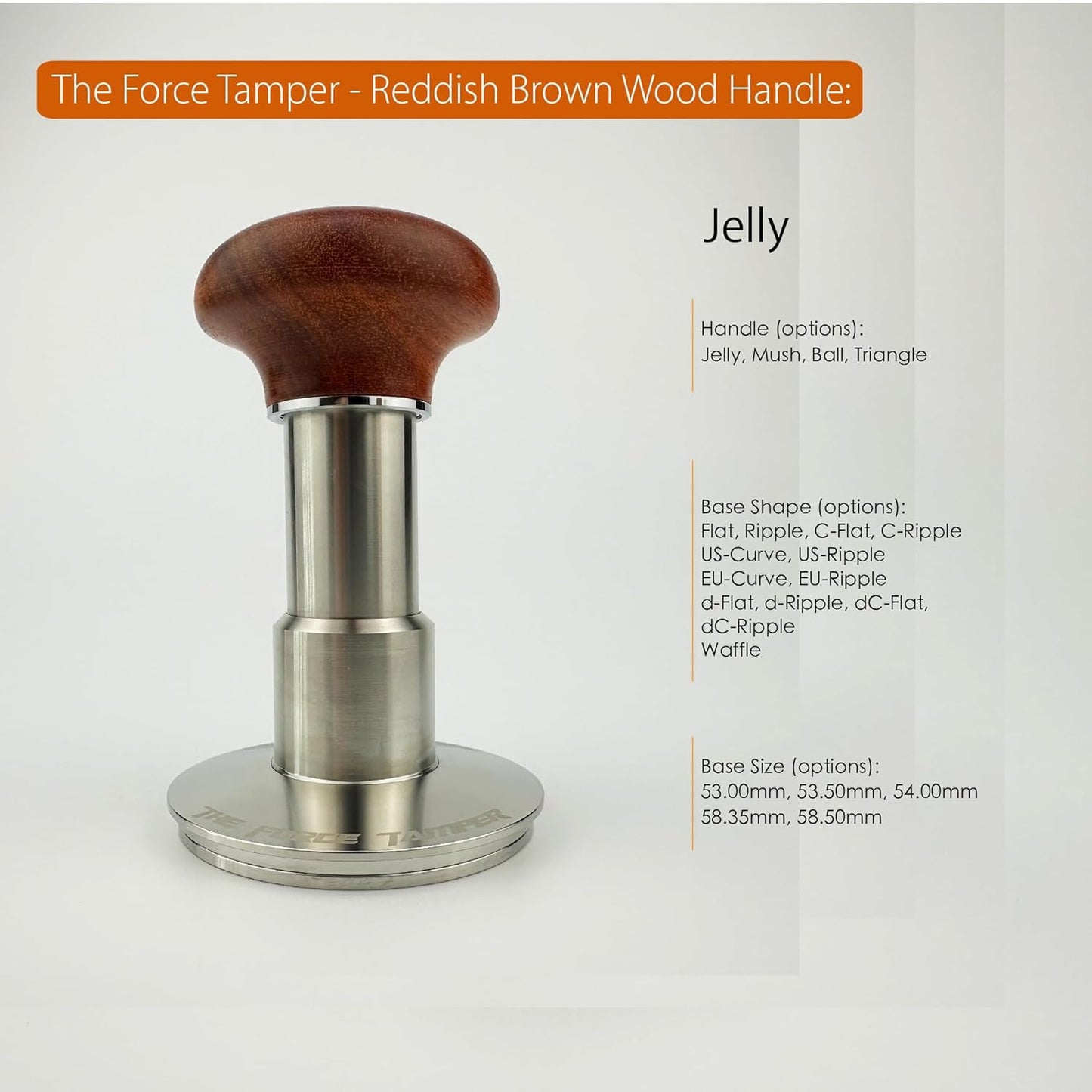 The Force Tamper Automatic Impact Adjustable Constant Pressure and Autoleveling Coffee Tamper Reddish Brown Jellyfish Wooden Handle Set Pro (Duo-Distribute Set, 58.50mm)