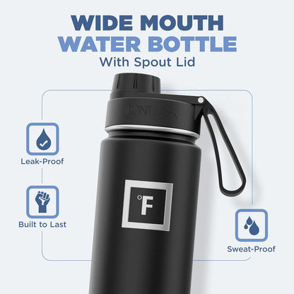IRON °FLASK Camping & Hiking Hydration Flask with 3 Lids - Stainless Steel, Double Walled & Vacuum Insulated Water Bottle - Leak Proof & BPA Free (Dark Night, Spout - 22 oz)