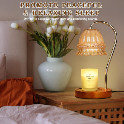 Glass Candle Warmer Lamp with Timer, Flower Candle Lamp, Birthday Gifts for Women, Mom, Female Friend, Candle Lamp Warmer Gifts, Electric Dimmable Candle Warmer, Vintage Home Decor, Amber
