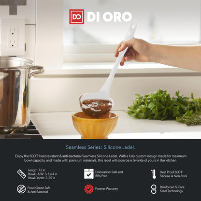 DI ORO Silicone Ladle – Soup Ladle for Cooking & Serving Heat-Resistant - Large Kitchen Soup Ladle Nonstick Cookware Safe - Soup Serving Spoon with Wide Bowl - Silicone Utensil Dishwasher Safe (Stone)