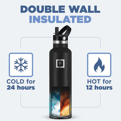 IRON °FLASK Camping & Hiking Hydration Canteens - 3 Lids (Narrow Straw Lid) Leak Proof Vacuum Insulated Stainless Steel - Hot & Cold Double Walled Sports Water Bottle - Sage, 24 Oz