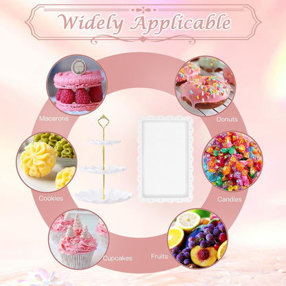 PinCute 5 Pcs Dessert Table Display Set - 2 X Cupcake Stand Holder/Cup Cake Tier Tower & 3 X Serving Tray Combo for Tea Party, Birthday, Baby Shower (Wave Round)