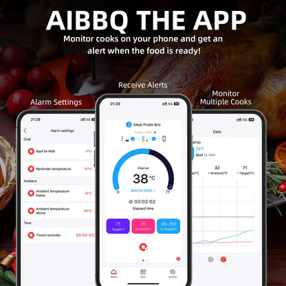 Amsau Wireless Smart Meat Thermometer with Bluetooth | Long Range | Measures Internal & Ambient Temp | for BBQ, Oven, Grill, Kitchen, Smoker, Rotisserie (Black)