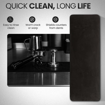 Rattleware Premium Black Espresso Tamping Mat 8.75" x 3" – Dense and Durable Non Slip Rubber – Heat Resistant Countertop Protection – Barista Coffee Station Essentials