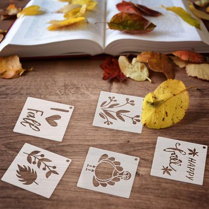 100 Pcs Stencils for Painting on Wood Reusable Stencil Crafts Drawing Templates Holiday Wall Paper for DIY Scrapbook Home 2 x 2 Inch(Maple, Pumpkin)