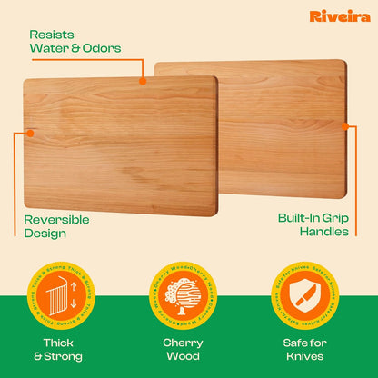 Riveira Cherry Wood Cutting Board – Gourmet Black Cherry Grandeur: 15 x 10 Wooden Cutting Board – Wooden Cutting Boards For Kitchen Decorative – Innovative Juice Grooves Cherry Wooden Chopping Board