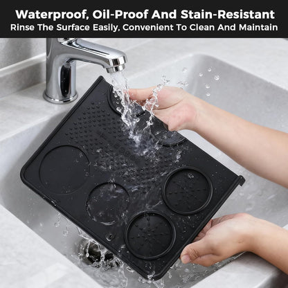 Food Grade Silicone Espresso Tamping Mat for Counter – Waterproof Non-Slip Coffee Tamper Mat for Barista Espresso Machine Accessories – Multi-Slot Tamp Station Espresso Mat for Countertop Black