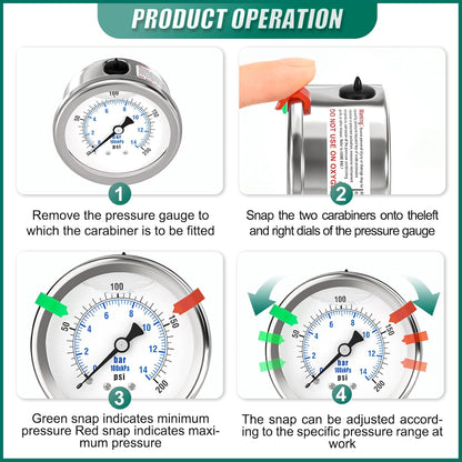 0-200PSI Stainless Steel Liquid Filled Pressure Gauge, 2.5" Dial Size, 1/4" NPT 316 Stainless Steel Joint, Back Mount, for Tube, Water Pump, Gas, Liquid (with Range Mark Pointer)