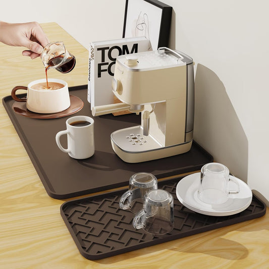 Silicone Coffee Mat - Removable Bar Mat with Concave and Convex Design, Leak-Proof and Non-Slip, Suitable for Use Under the Coffee Machine to Keep the Countertop Clean (brown24"x16")