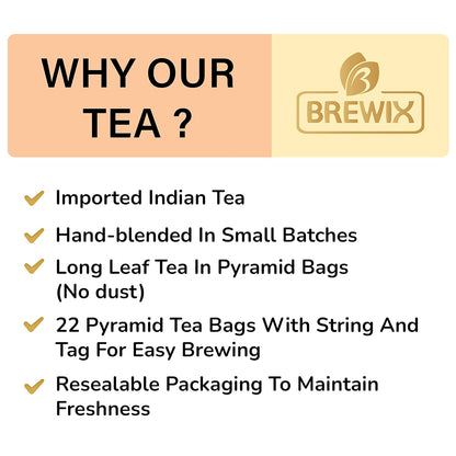 BREWIX, Darjeeling Golden Summer Tea From Himalayas (22 Pyramid Tea Bags) | High Grown in the Himalayas | Long Leaf Tea, Packed in Resealable Ziplock Pouch