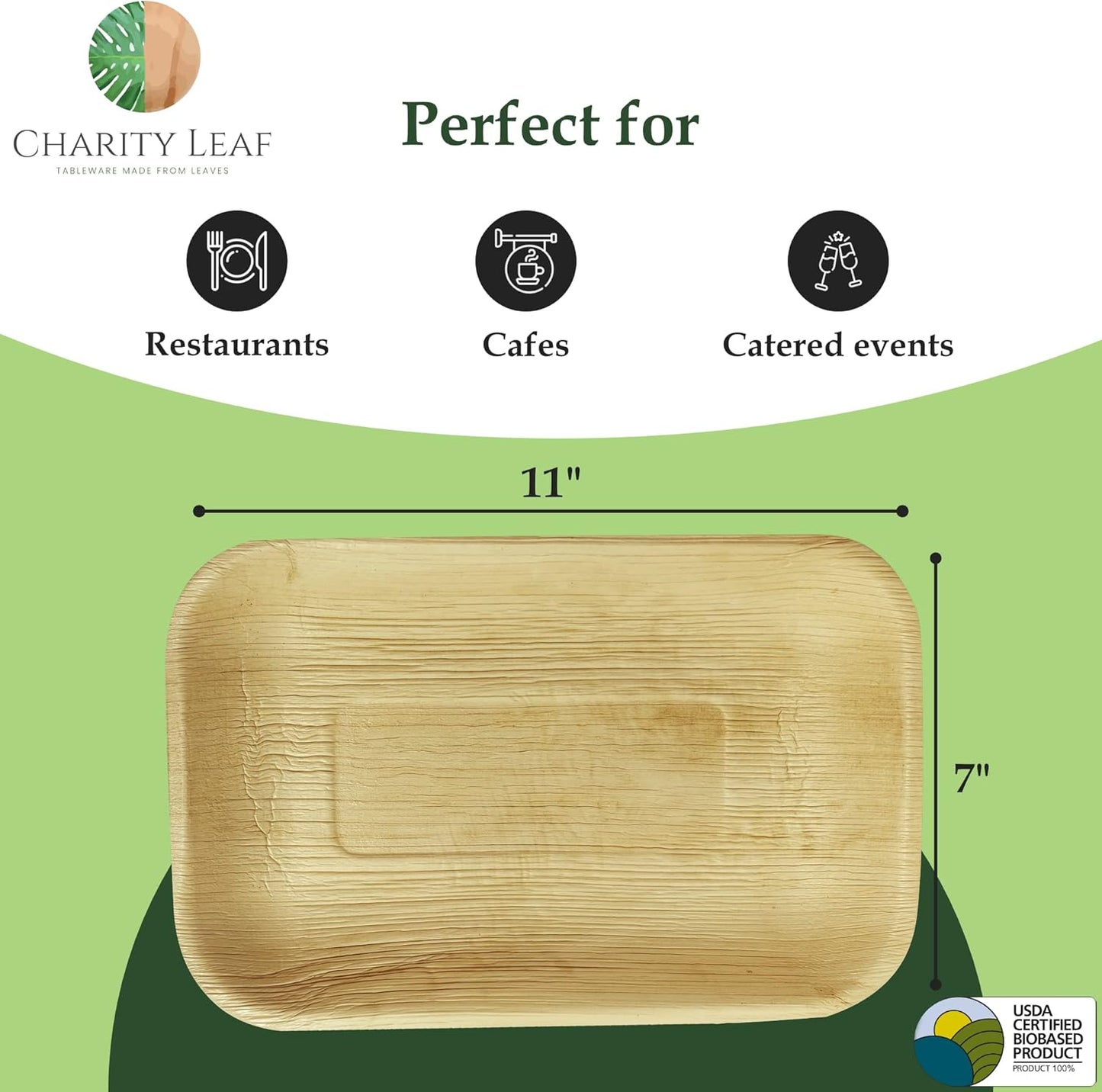 50-Pack 11"x7" Eco-Friendly Palm Leaf Trays | Perfect for Weddings, Catering, and Parties