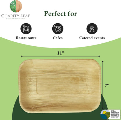 50-Pack 11"x7" Eco-Friendly Palm Leaf Trays | Perfect for Weddings, Catering, and Parties