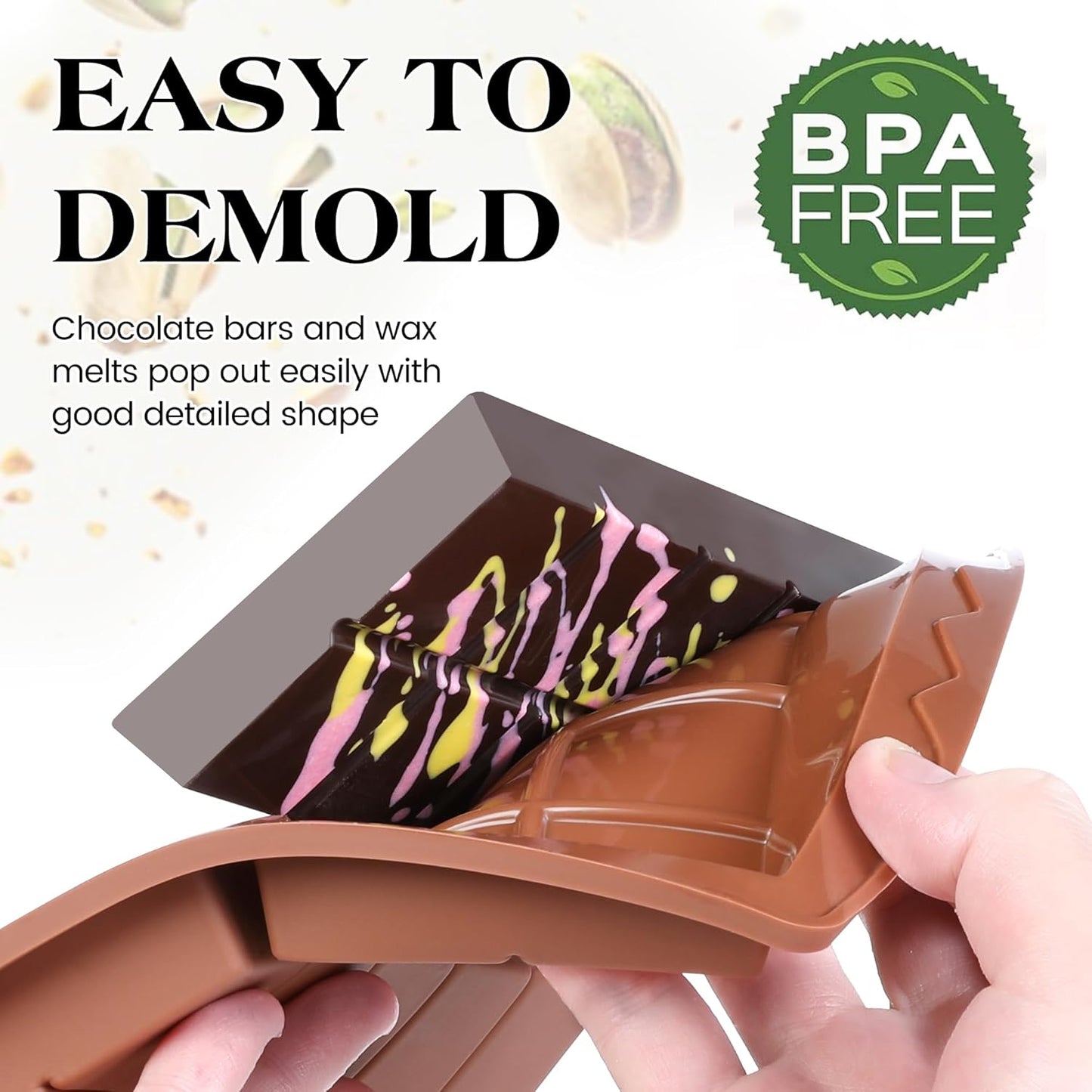 4 Pcs Chocolate Bar Mold Deep Dubai 0.85 Inch Stuffed Chocolate Molds Silicone Large Break Apart Silicone Molds (10 Snap + 5 Snap）