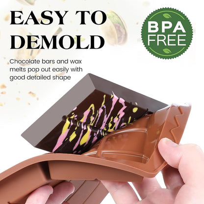 2 Pcs Chocolate Bar Mold Deep Dubai 0.85 Inch Stuffed Chocolate Molds Silicone Large Break Apart Silicone Molds (10 Snap + Pyramid）