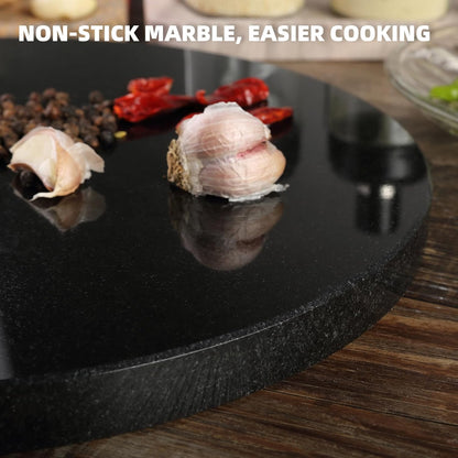 Koville African Natural Marble Cutting Board for Kitchen, 11inch Round Hand Crafted Marble Slab for Cheese, Charcuterie, Pastry Board - Wedding Gift, House Warming Gift(Zimbabwe Black)