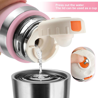 Stainless Steel thermo Bottles with cup 700ml/23.7oz Vacuum Insulated Bottle for hot and cold coffee drink water thermo flask with cup.(Pink,700ml)