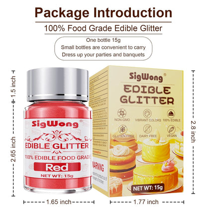 Red Edible Glitter - 15g Food Grade Luster Dust Powder, Cake Decorating Sprinkle Glimmery Dust for Drinks, Wine, Fondant, Chocolate, Candy, Cookie, Vegan