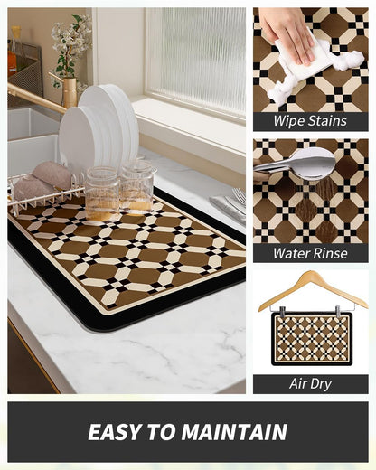 AMOAMI Coffee Mat Hide Stain Rubber Backed Absorbent Dish Drying Mat for Kitchen Counter - Fits Under Coffee Maker or Machine - PEANUT 12X19