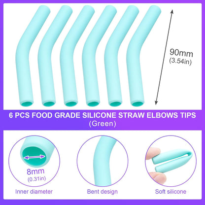 6Pcs Metal Straw Silicone Tips 5/16 IN Wide(8mm Outer Diameter) Food Grade Rubber Flex Elbow Straw Covers Replacement Tip for Stainless Steel Metal Straws,Green