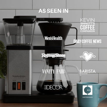 SimplyGoodCoffee Coffee Maker / Coffee Machine. 8 Cup Automatic Drip Pour Over Coffee Brewer. Easy To Use, Gold Cup Standard. Black/Stainless Steel