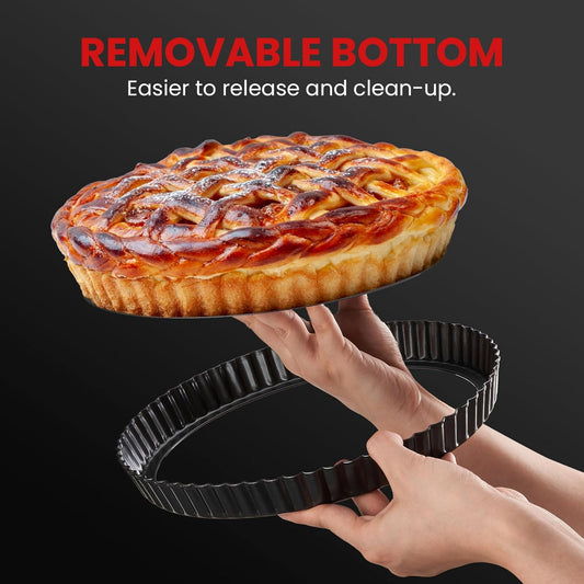 Tart Pan with Removable Bottom,9 Inch Tart and Quiche Pan,Non-stick Round Carbon Steel Deep Fluted Pie Pan with Crust Shaper Ring - Quiche Baking Dish Tart Pans For Baking Party Festival
