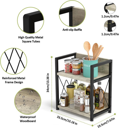 Aduanbang Coffee Bar Accessories Organizer, 2 Tier Wooden Kitchen Counter Shelf, Coffee Organizer Station for Countertop, Condiment Rack for Mugs, Cups, Cream, Syrup