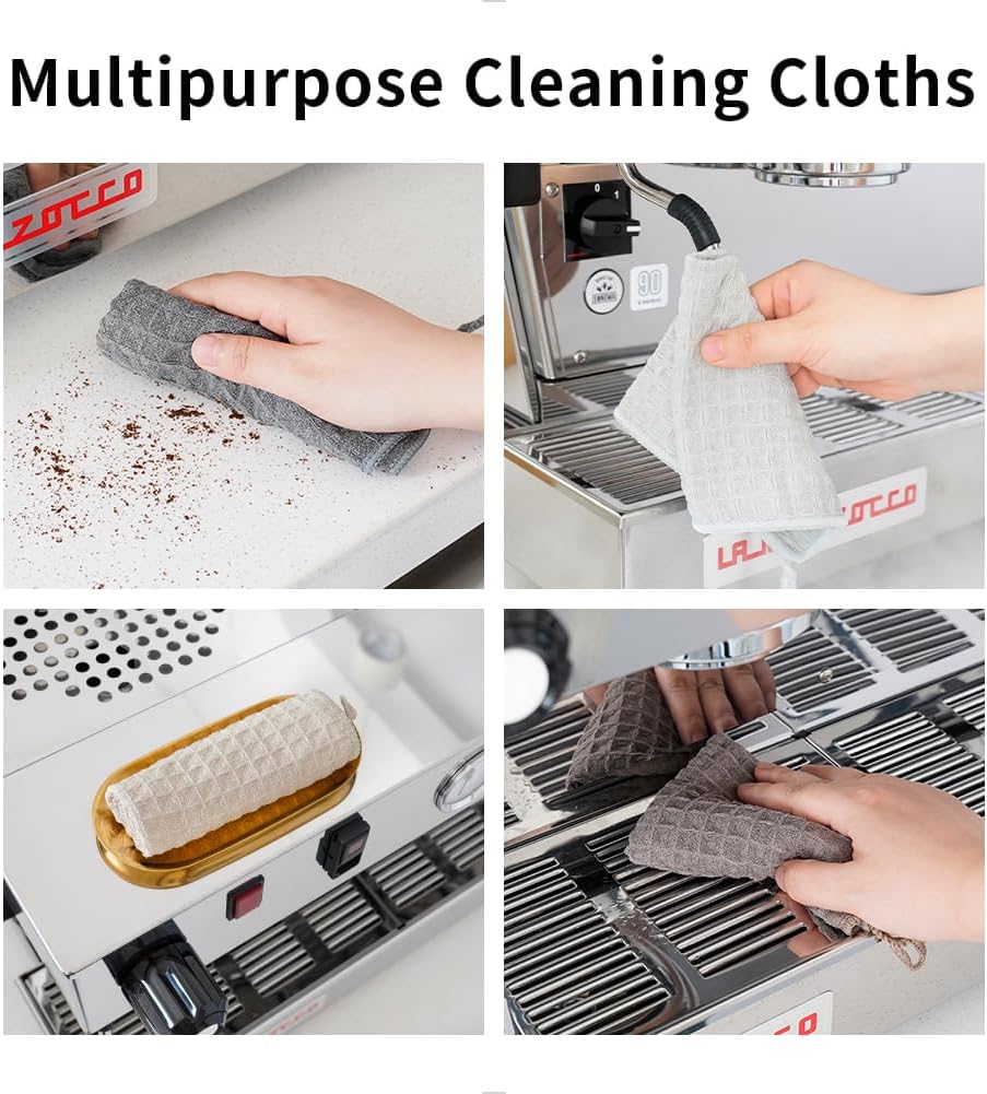 Barista Micro Cloth 4 Pack - watchget Microfiber Barista Cleaning Towels Coffee Cleaning Accessories for Espresso Machine, Steam Wand, Countertop, Kitchen Dish Cloth Waffle Weave Light Grey(12"x12")