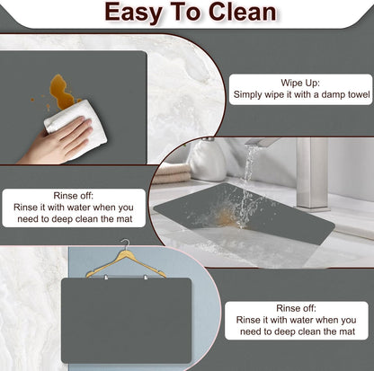 BLESWIN Dish Drying Mat for Kitchen, 15.7'' x 23.6'' Coffee Bar Mat for Countertops, Coffee Station Matt with Non-slip Rubber Backed, Absorbent Dish Dying Mat for Kitchen Counter, Gray