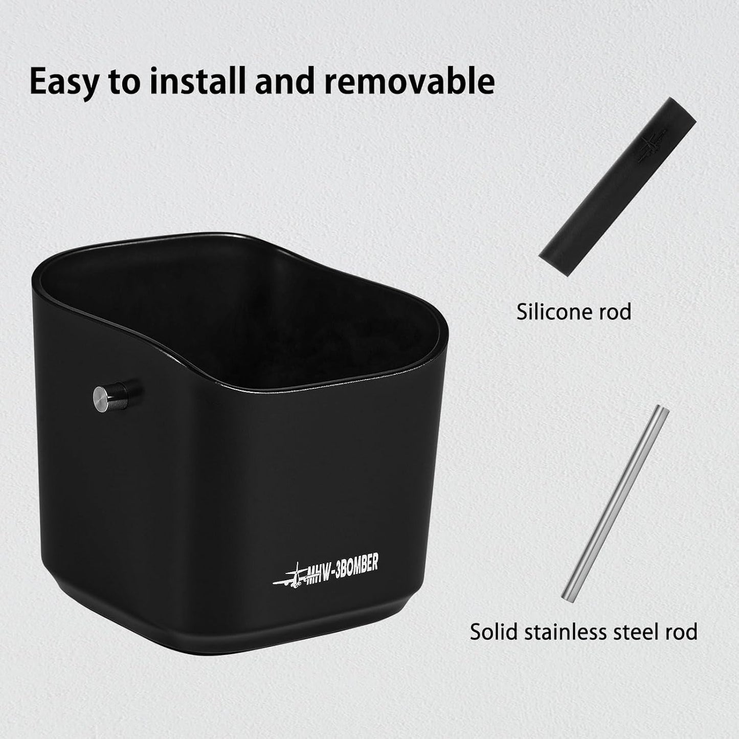 MHW-3BOMBER Espresso Knock Box, 1.2L(15 Cups) Coffee Knock Box with Removable Knock Bar and Anti-slip Pads for Espresso Puck, Coffee Ground, Durable Espresso Accessories, Black GB5967B-OS