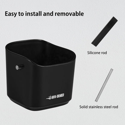 MHW-3BOMBER Espresso Knock Box, 1.2L(15 Cups) Coffee Knock Box with Coffee Clean Brush and Removable Knock Bar for Espresso Puck, Coffee Ground, Durable Espresso Accessories, Black, CS7090-OS