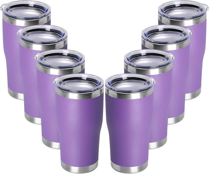 DOMICARE 20oz Tumbler with Lid Stainless Steel Tumblers Bulk, Double Wall Vacuum Insulated Coffee Travel Mug Powder Coated Tumbler, 8 Pack Purple