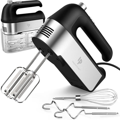 Hand Mixer Electric, 450W Kitchen Mixers with Scale Cup Storage Case, Turbo Boost/Self-Control Speed + 5 Speed + Eject Button + 5 Stainless Steel Accessories, For Easy Whipping Dough,Cream,Cake