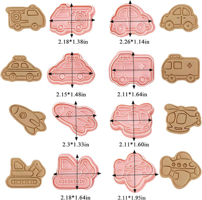 8Piece Vehicle Cookie Cutters Set,3D Transport-Themed Plastic Baking Molds for Cookies, Fondant, Cheese – Includes Plunger Stamp for Embossing (E)