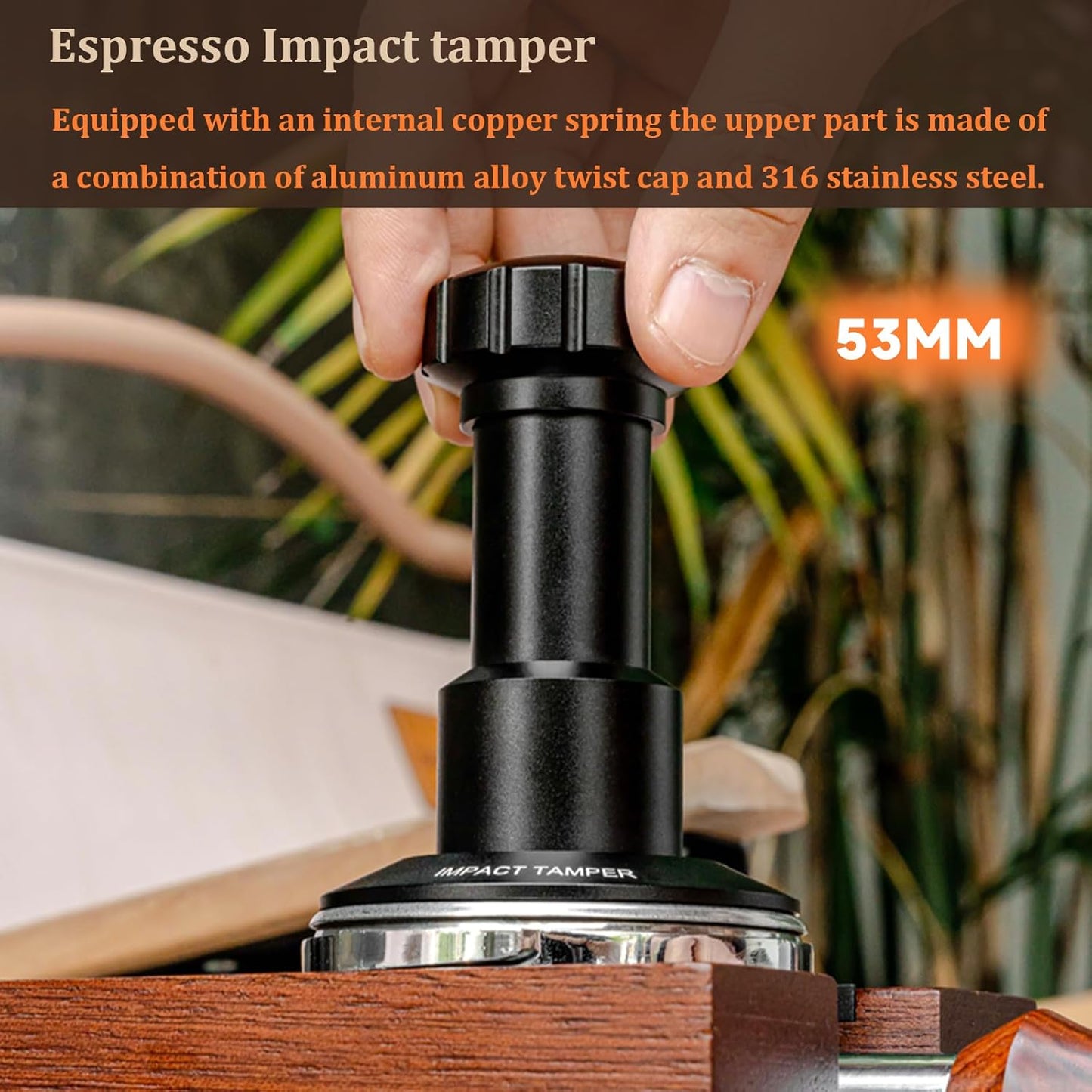 53mm Espresso Tamper,Impac Coffee Tool Espresso,Compatible with Breville Portafilter 54mm,30lb,316 Stainless Steel. (53MM Black)