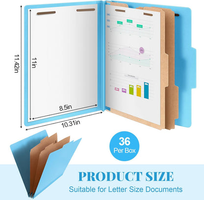 36 Pcs Classification Folders Letter Size, 2 Divider Pressboard File Folders with 3. 5 Inch Expansion, 2 Prongs Fastener, Heavy Duty Office File Organizers for Teachers, Medical (Blue)