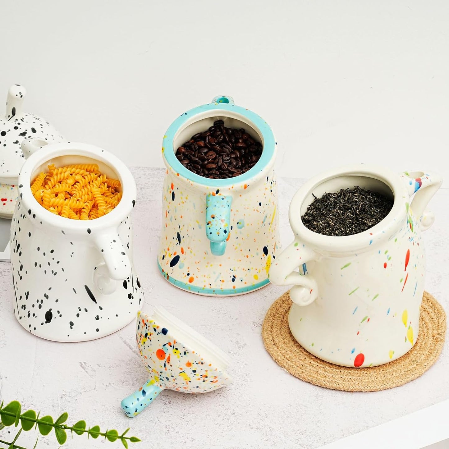Canister With Attitude - Attitude Jar, Ceramic Airtight Food Storage Container with Spoon for Tea, Coffee, Sugar, Flour, Cute Kitchen Decor (Colorful)