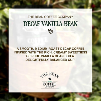 The Bean Organic Coffee Company Water Processed DECAF Vanilla Bean, Medium Roast, Whole Bean Coffee, 16-Ounce Bags (Pack of 2)