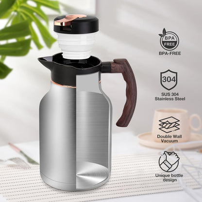 54oz Thermal Coffee Carafe, Stainless Steel Insulated Vacuum Carafe, Carafes for Keeping Hot, for Hot Water, Tea, Cold Drinks (Silver)