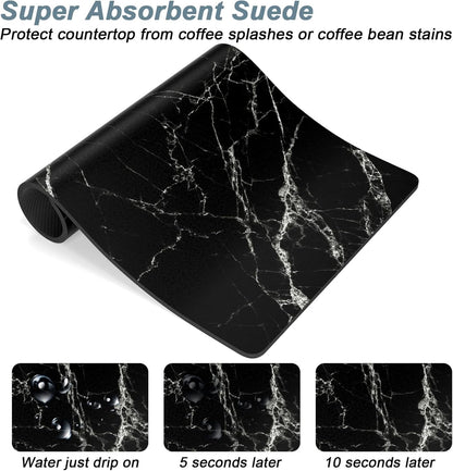 Rnivvi Coffee Mat, 12" x 19" Cute Marble Style Coffee Bar Mats for Espresso Machine Station Accessories and Organizer, Hide Stain Rubber Backed Absorbent Dish Drying Pad for Kitchen Counter, Black