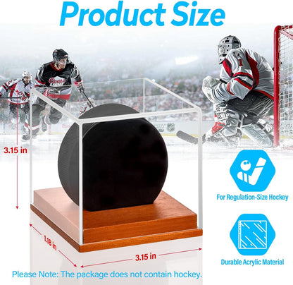 Hockey Puck Display Case, Pucks Display Cases with Wooden Base, Acrylic Clear Box - Hockey Memorabilia Storage Holder, for Enthusiasts & Collectors & Fans (1 Pack, Square)