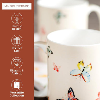 Maison d' Hermine Coffee Mug with Handles Fine Bone China Mugs Pack of Two Tea Cups for Hot Beverages Cappuccino Latte Home Restaurant Office Perfect for Gift (Botanical Fresh, 15 Ounce)