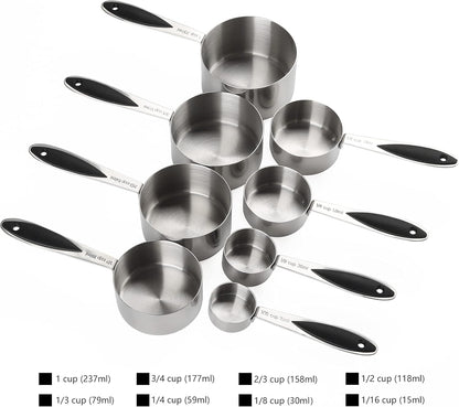 Measuring Cups and Spoons Set Stainless Steel Includes 8 Heavy Duty Measuring Cups 8 Double Sided Magnetic Measuring Spoons and 1 Leveler for Dry and Liquid Ingredients
