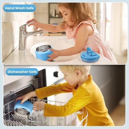 Soup Thermo for Hot Food Kids 13.5oz Lunch Containers with Buckle Lid Wide Mouth Hot Food Jar Vacuum Insulated Stainless Steel Bento Box Leakproof with Spoon(Blue)
