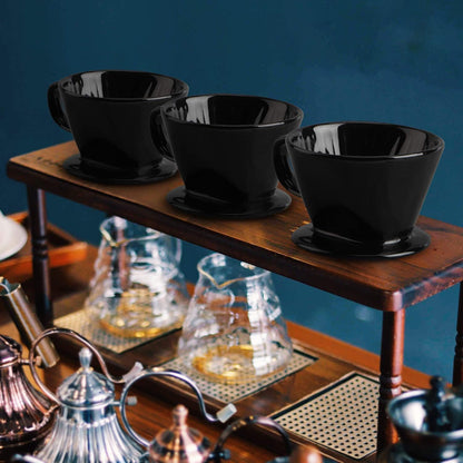 Yeeco Black Ceramic Coffee Dripper, Size 02 Filter With 3 Drip Holes, Manual Pour Over Brewing for Home, Office and Cafe