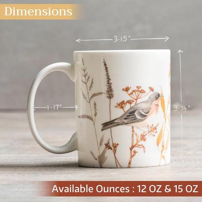 Maison d' Hermine Coffee Mug with Handles Fine Bone China Mugs Pack of One Tea Cups for Hot Beverages Cappuccino Latte Home Office Perfect for Gift (Meadow Florals Beige - Meadow Sunrise, 12 Ounce)