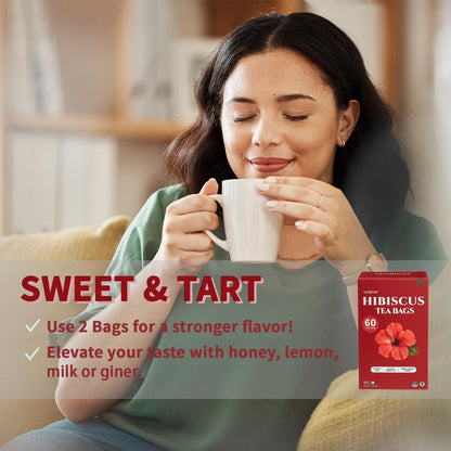 Lynginya Hibiscus Tea Bags, 60 Tea Bags (Pack of 2) - Premium Hibiscus Flower - Natural Herbal Tea - Sweet & Tart - No Sugar & No Caffeine - Total 120 Bags